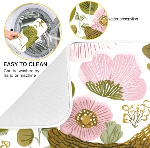 OTVEE Farm Chicken Floral Art Dish Drying Mat for Kitchen Counter