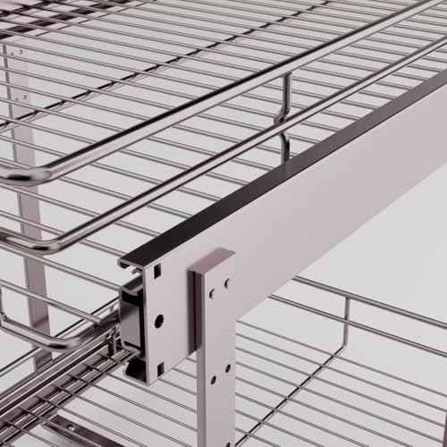 EZKAZA Pull Out Cabinet Organizer 20.5" W x 21" D, 2-Tier Kitchen Cabinet Pullout Shelf and Drawer Organizer Slide Out Pantry Storage Basket, 19.2" W x 21" D x 2.4" H for Bottom Basket Size
