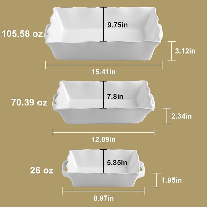 Sweejar Casserole Dishes for Oven, Ceramic Bakeware Set of 3, Rectangular - Image 2