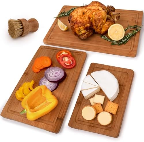 MelBell Bamboo Cutting Board Set Of 3 for Kitchen - Wooden Chopping