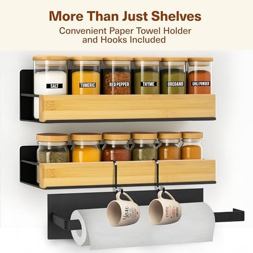 2-Pack Magnetic Spice Rack with Paper Towel Holder