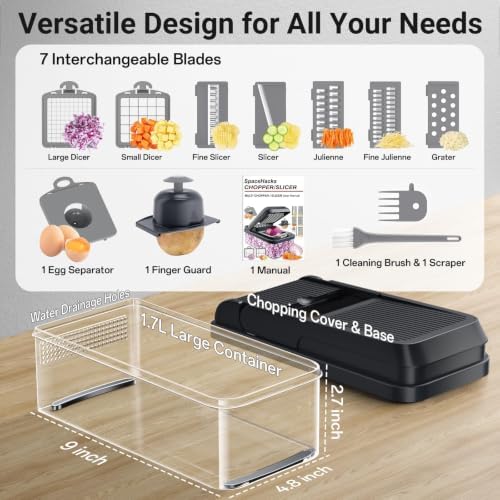 12-in-1 Vegetable Chopper with 7 Blades, Food Veggie Cutter, Mandoline Gray