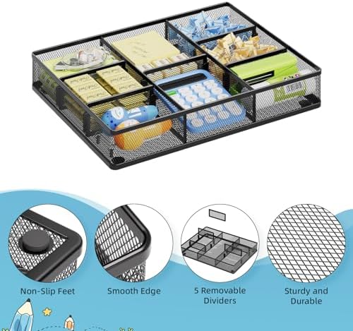 Marbrasse Desk Drawer Organizer, Metal Mesh Drawer Organizer Tray with