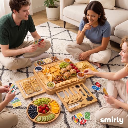 SMIRLY Bamboo Charcuterie Board Set with Serving Accessories (4-Drawer)