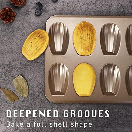 HONGBAKE Nonstick Madeleine Pan 2 Pack 12-Cavity Heavy Duty Madeleine