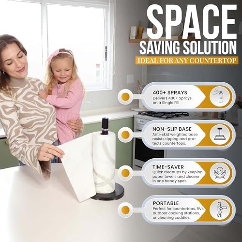 2-in-1 Paper Towel Holder with Spray Bottle, Matte Black
