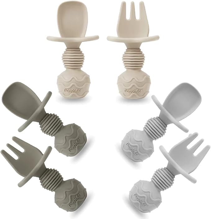 PandaEar 6 Pack Silicone Baby Spoons and Fork Feeding Set- Anti-Choke First by PandaEar