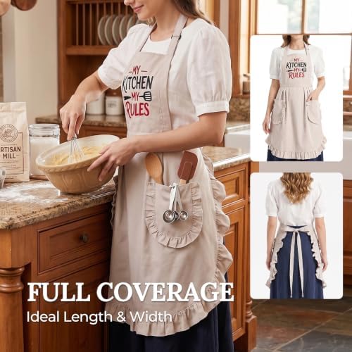 Elife Kitchen Apron, 3D Embroidered Cooking Apron with Pockets for