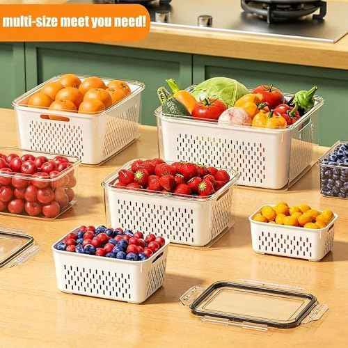 Yuonry 4-in-1 Fruit Storage Container for Fridge, Blue