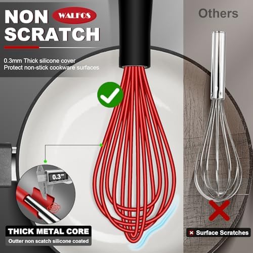 Walfos Whisk,Silicone Whisks- Heat Resistant(480°F) Silicone Whisks