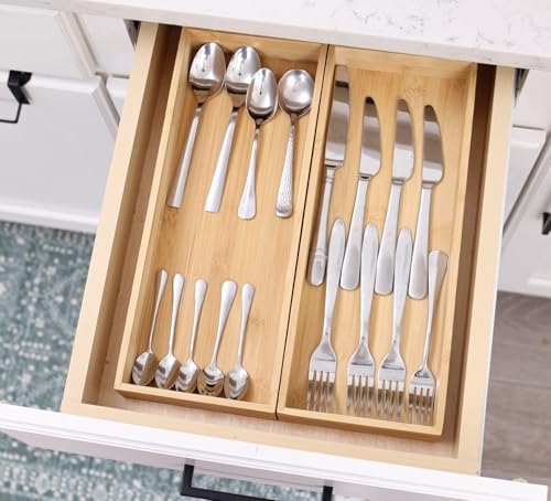 Fabsome Kitchen Utensil Drawer Organizer, Bamboo Silverware Cutlery