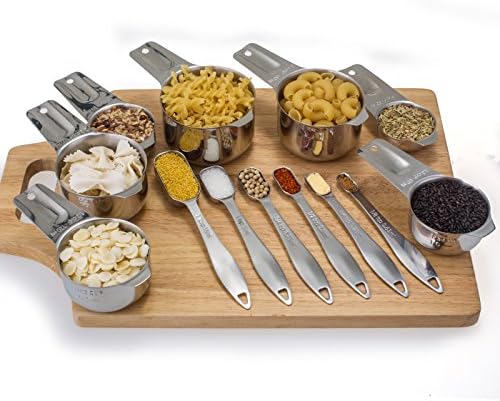 13-Piece Measuring Cups and Spoons Set, 18/8 Stainless Steel, Silver