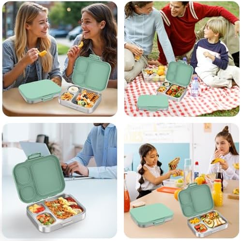 Pawtong Stainless Steel Bento Lunch Box for Kids | 3-Compartment Lunch