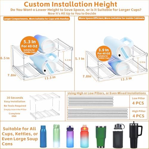 Yieach Stackable Water Bottle Organizer for Stanley,Yeti 40 oz and