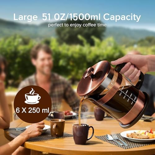QUQIYSO 51oz Thickened Glass French Press Coffee Maker