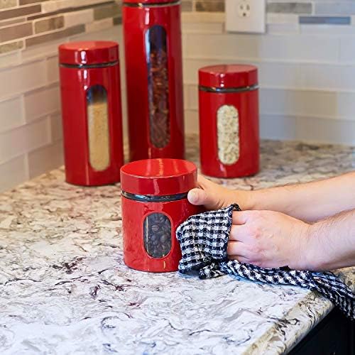 Quality Modern Red Stainless Steel Canister Set for Kitchen Counter