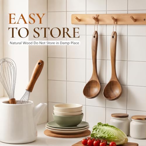 2 Pcs Acacia Soup Ladle with Long Handle, 10.6" Natural Wooden Serving
