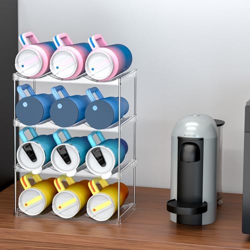 Stackable Water Bottle Organizer for Cabinet,4 Tier Water Bottle