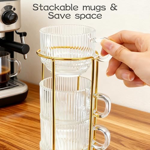 5.4 oz Espresso Cups Set of 4,Stackable Clear Glass Small Coffee Cup