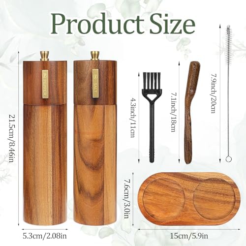 2 Pack Wooden Salt and Pepper Grinder Set, 8.46 Inch