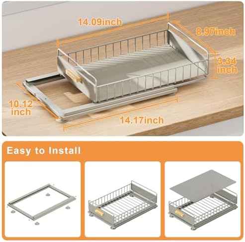 Under Sink Organizer, Single Tier Metal Pull Out Sliding Drawer Shelf for Kitchen Bathroom Cabinet Storage, Sturdy Rack – Gray