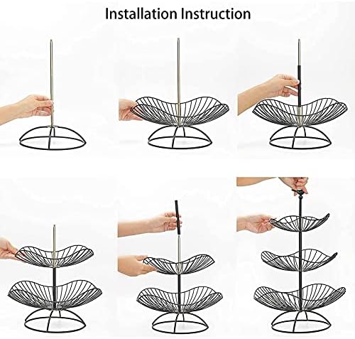 easyBee 3-Tier Fruit Basket Tower Stand, Metal Wire Construction, Vegetable Tiered Shelf, Tall Standing Produce Holder, Serving Basket for More Counter Space, 31 x 25 x 20 cm - Black