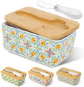 KZJZKJ Ceramic Butter Dish with Lid, Large Green Butter Keeper for 2