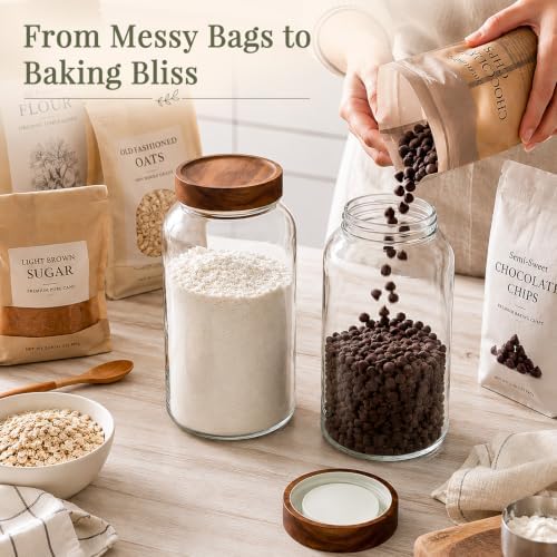 CONNOO 3Pcs-93oz Large Cereal Containers Storage with Acacia Wood Lids