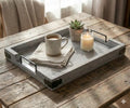 Wooden Rustic Large Serving Tray with Handles | Gray | Vintage Style