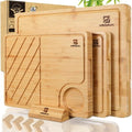 Piklohas Bamboo Cutting Boards Set of 4 for Kitchen with Wood Storage