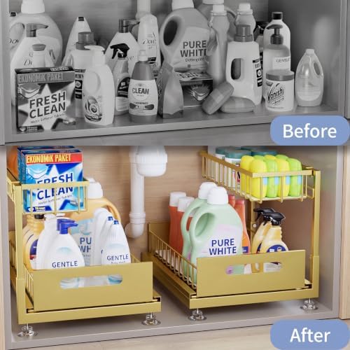 Saydear 2-Pack L-Shaped Under Sink Organizer, 2-Tier Pull-out Cabinet