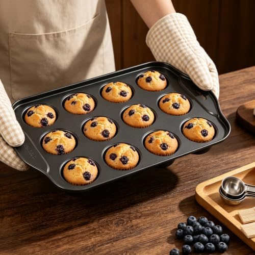 2 Pack Mini Muffin Pan with Removable Bottom, 12 Cavity Nonstick Mini