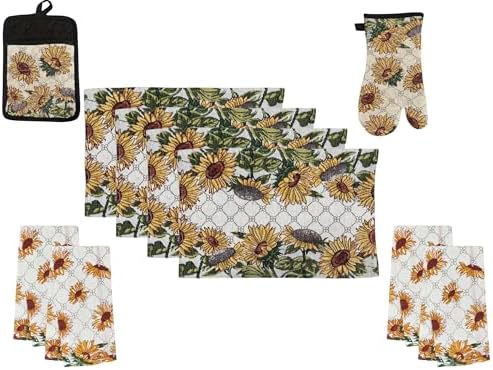 Set of 10 Sunflower Design Tapestry Kitchen Sets Includes 4 Placemats
