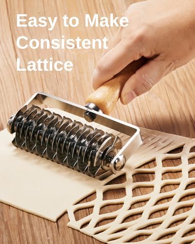 Pastry Lattice Roller Cutter, Stainless Steel Dough Cutter with Wood
