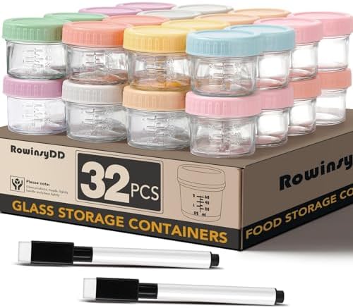 RowinsyDD 4 oz Glass Baby Food Containers, 32 Pack