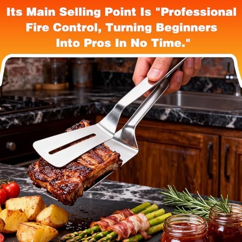 2Pcs Double-Sided Stainless Steel Grill Clamp Spatula, All-Purpose