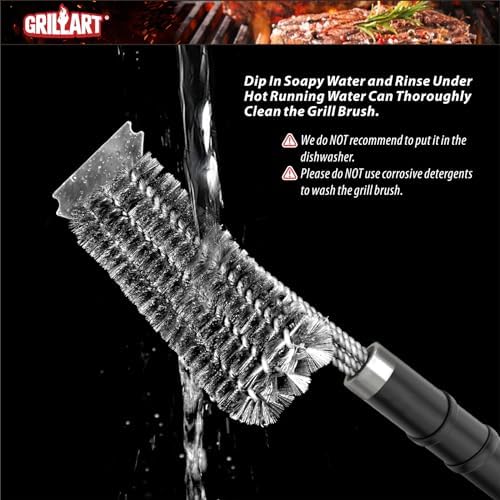GRILLART Grill Brush and Scraper,18'' Deluxe Adjustable Handle BBQ