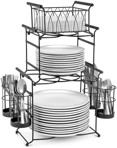 Sorbus Buffet Caddy, 7-Piece 3-Tier Set, Stackable Design (Black)