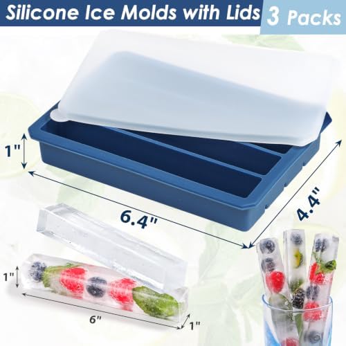 Webake Water Bottle Ice Cube Tray with Lids, Platinum Silicone Long