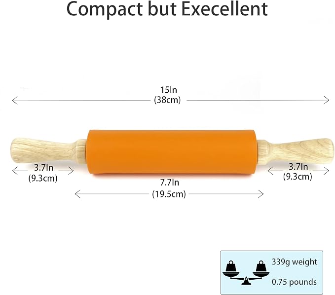 Silicone Rolling Pin for Baking Non-stick Rolling Pin Dough Roller Wooden - Image 2