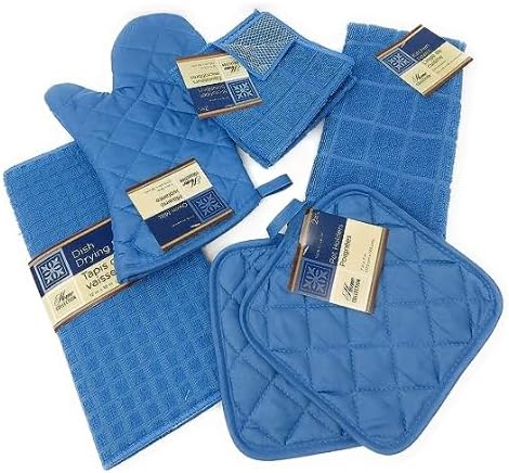 Kitchen Towel Set with 2 Quilted Pot Holders, Oven Mitt, Dish Towel