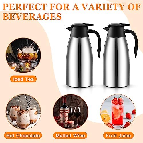 Norme 2 Pcs Thermal Coffee Carafe Creamer, Silver, 68 oz