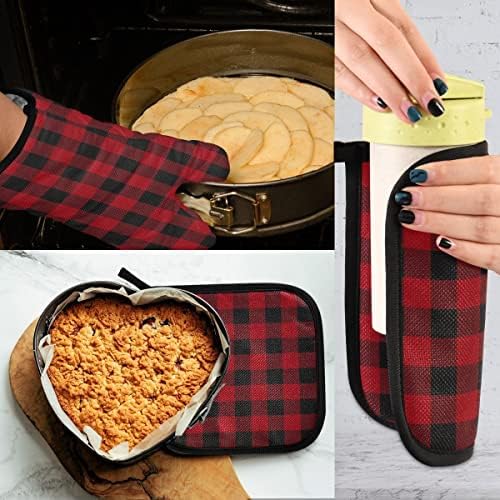 Oven Mitts Quilted Cotton Lining Buffalo Red Plaid Potholders BBQ