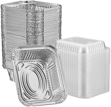 GUSTO 1 lb Disposable Aluminum Foil Takeout Pans with Clear Dome Lids