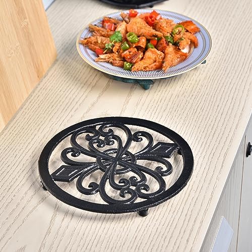 Sungmor Heavy Duty Cast Iron Trivet – 8 Inch Round Metal Hot Pot