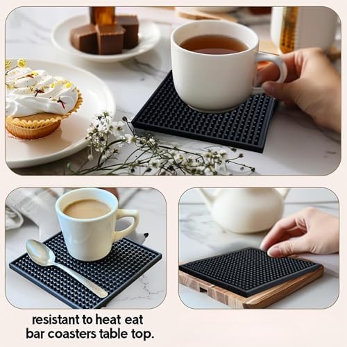 Silicone Coasters Set - 6 Pack - 6 Inch Square Drink Coasters for