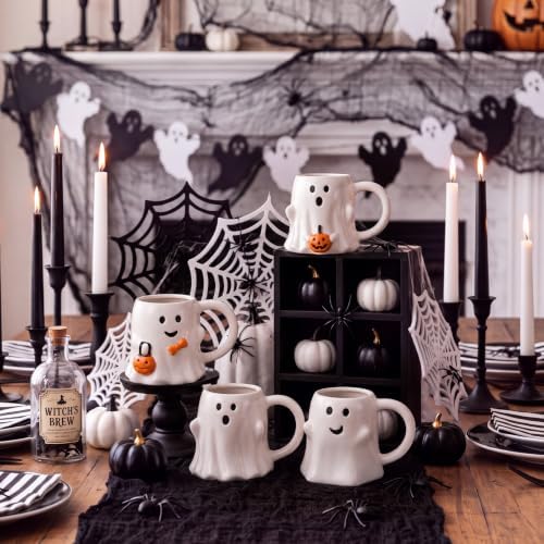 Baderke Set of 4 Halloween Ghost Coffee Mug 14 oz Ceramic Cute Ghost