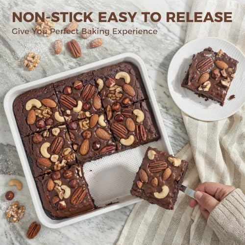 HONGBAKE Ceramic 9x9 Baking Pan 2 Pack, Square Cake Pan with Diamond