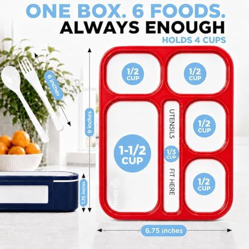 kinsho Bento Lunch Box Containers for Kids, Set of 2 (Red & Navy Blue)