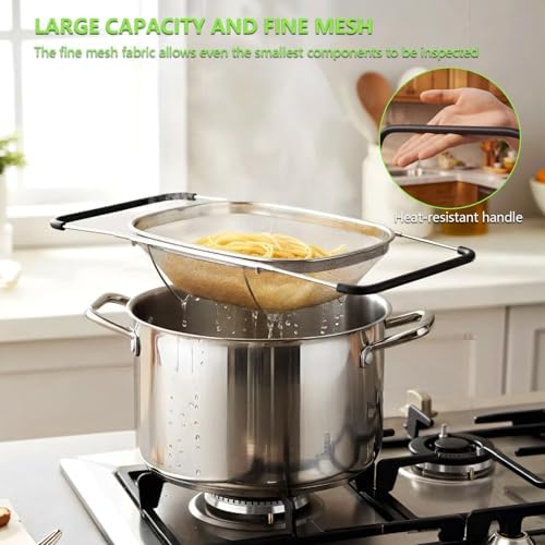 Over Sink Expandable Colander - Collapsible Fine Mesh Strainer Basket